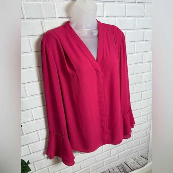 Calvin Klein fuchsia Blouse with Bell Sleeves and Mandarin Collar/size L - Picture 7 of 10